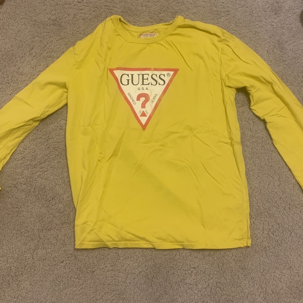 Guess jeans yellow logo long sleeve tee